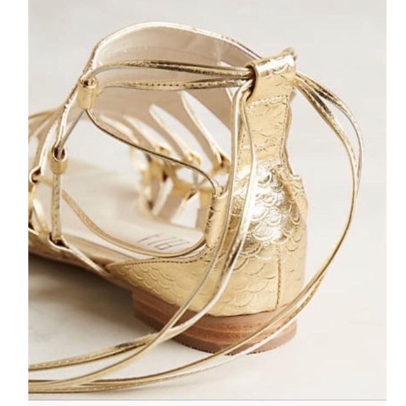 NWT Anthropologie Embossed Metallic Gladiator gold - Picture 3 of 4